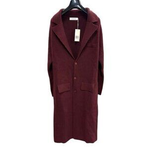 NWT Aya Muse Wool Ribbed Trench‎ Coat Burgundy Large